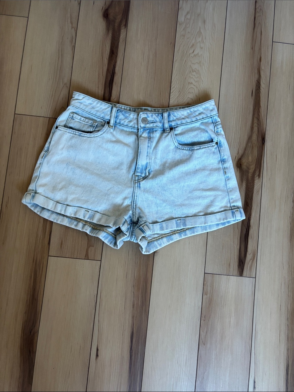 PacSun Light Blue High-Rise Rolled Hem Denim Shorts